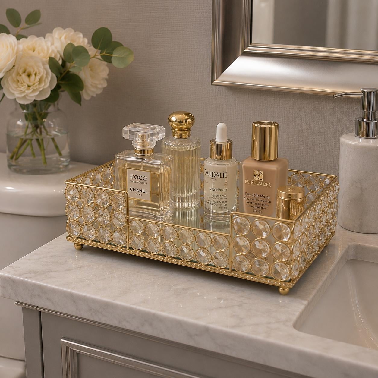 HomeRoots 10" Gold Iron And Crystal Rectangular Napkin Holder - 9.50 in. x 2.75 in. x 5.50 in.