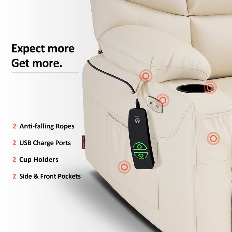 MCombo Electric Power Lift Recliner Chair Sofa for Elderly, 2 Side Pockets and Cup Holders, Faux Leather 7288