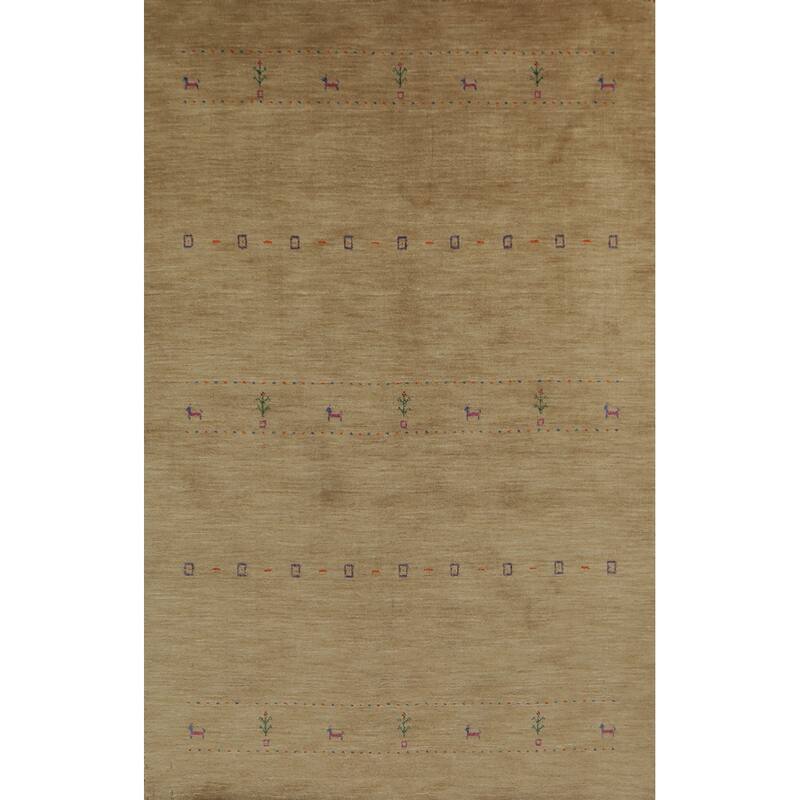 Hand Knotted Oriental 100% Wool Carpet Tribal Animal Pictorial Brown Gabbeh Area Rug - 7' 9'' X 4' 10''