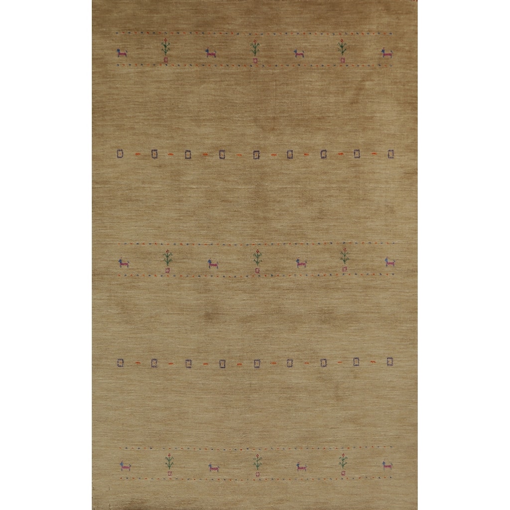 Hand Knotted Oriental 100% Wool Carpet Tribal Animal Pictorial Brown Gabbeh Area Rug - 7' 9'' X 4' 10''