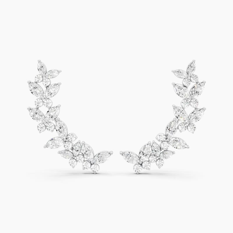 14K Gold Butterfly Lab Grown Diamond Fashion Ear Climbers 3.75 CTTW - White