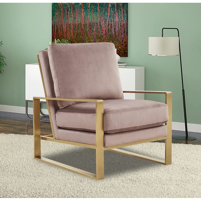 Jefferson Modern Velvet Accent Chair with Brushed Gold Frame, Removable Cushions, and Floor Protectors for Living Room or Office