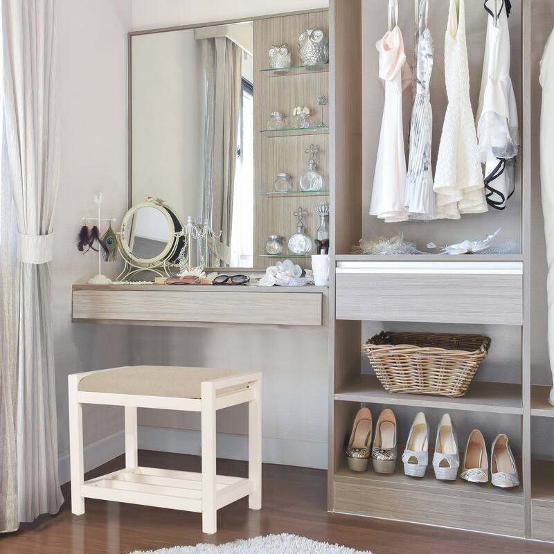 Hillsdale Amelia Backless Wood Vanity Stool, White - 21" x 14.5" x 18.5"