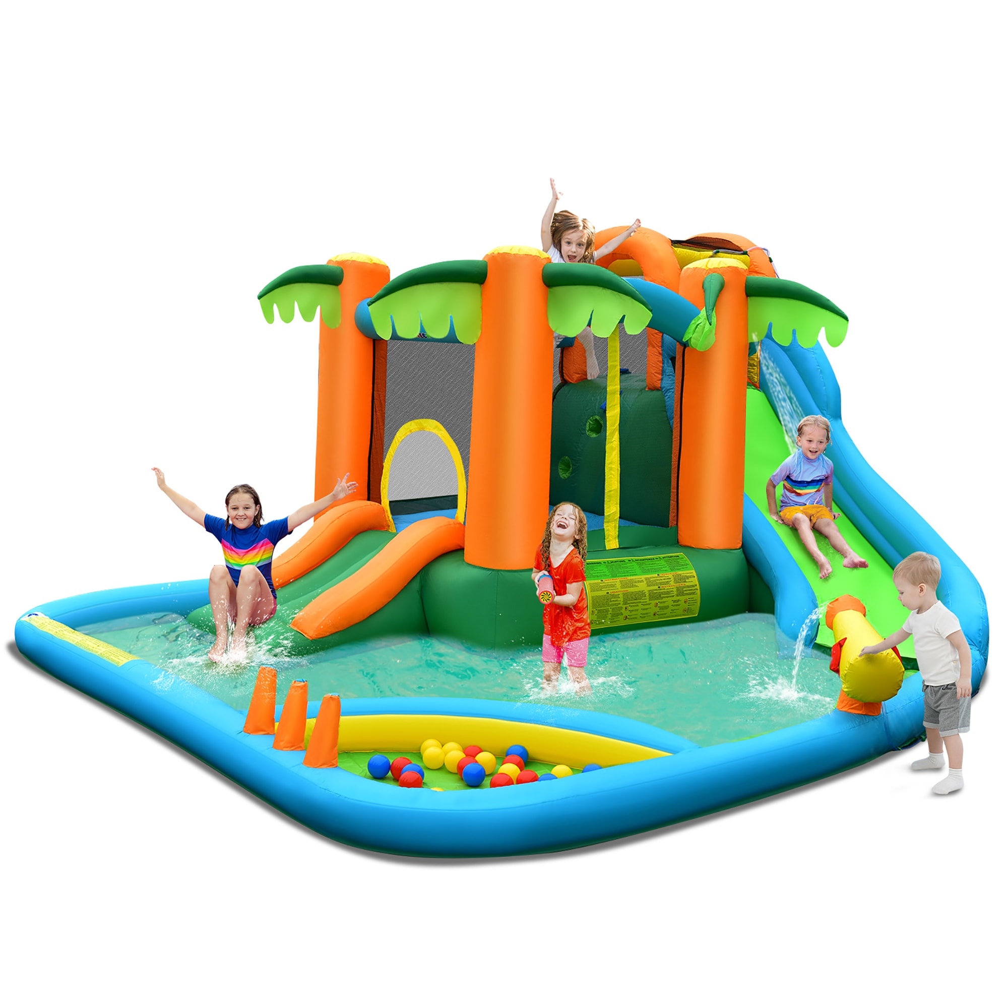 Costway Inflatable Water Slide Park Kid Bounce House Splash Pool - See Details