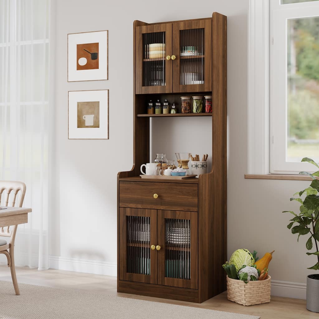 GDF Studio - Bodum Farmhouse 70.87" Tall Kitchen Pantry Hutch Storage Cabinet with Microwave Stand and Buffet Drawer - 70.87"H