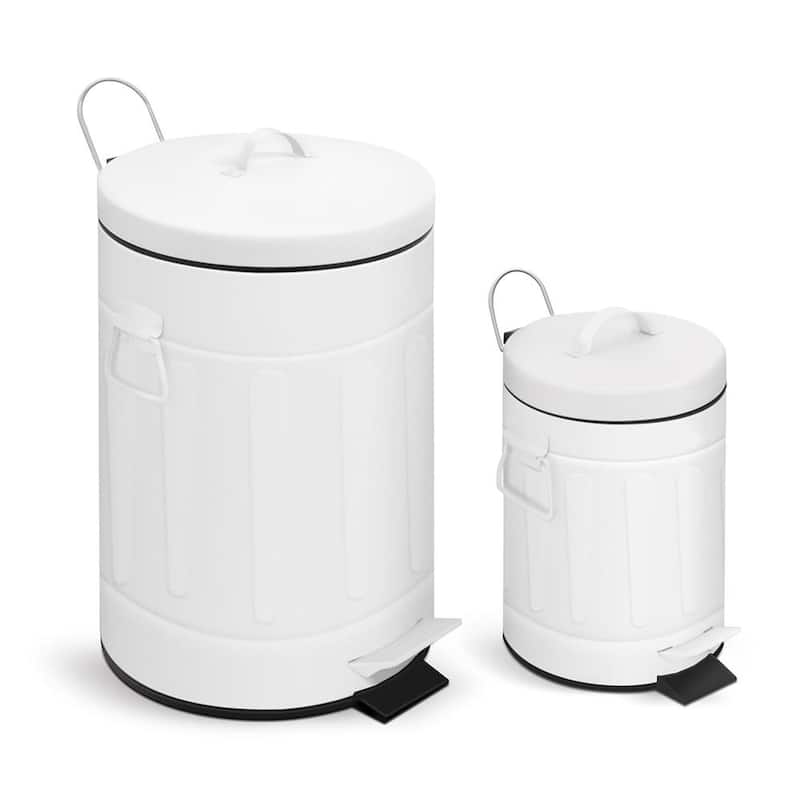 Innovaze 3.2 Gal./12-Liter and 0.8 Gal./3 Liter Old Time Style Round White Metal Step-on Trash Can Set - White