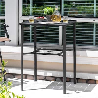 Outdoor 28 Inch Square Bar Table with Slatted Top and 1.7” Umbrella Hole