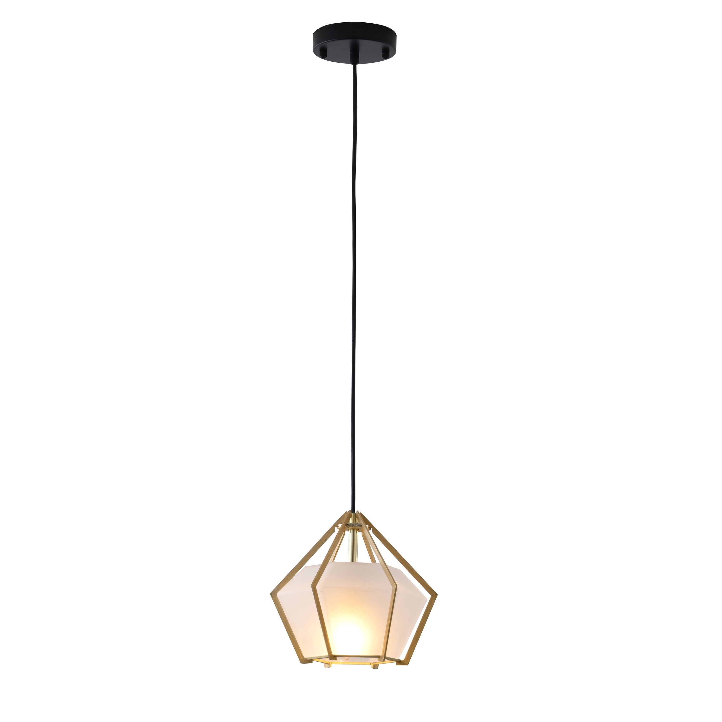1-Light Gold Aluminum Single Pendant With Frosted Glass