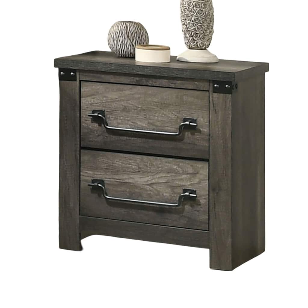Farmhouse Rustic Gray Bedside Table Bedroom 1pc Nightstand English Front Antique Brass Color Drop Handles