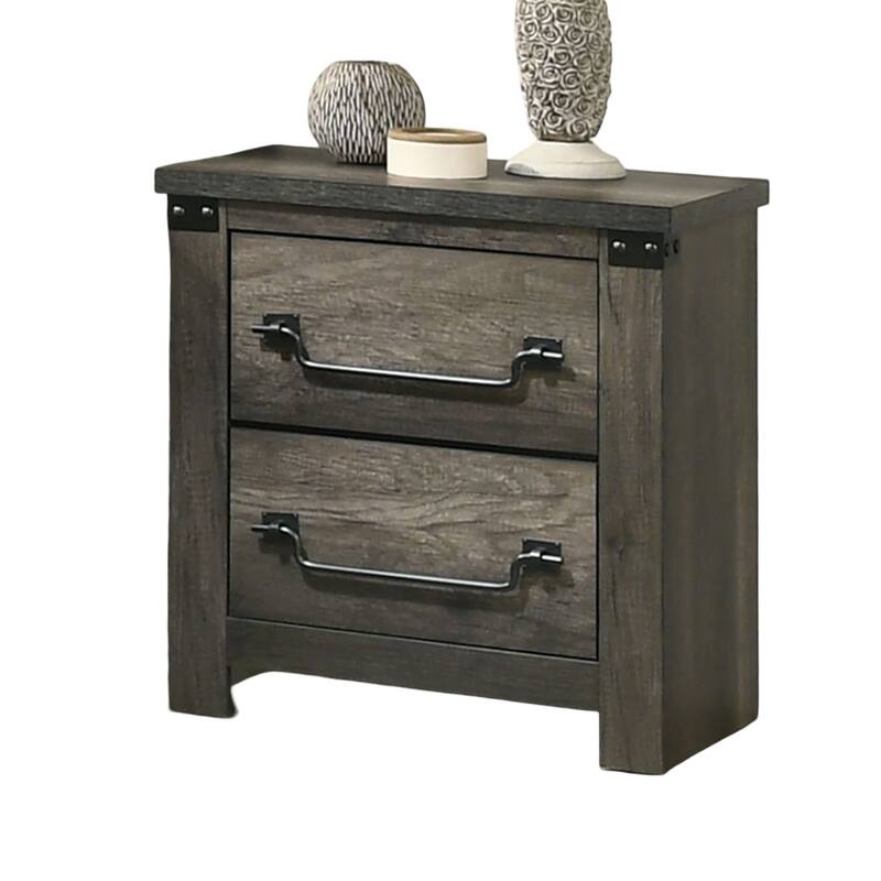 Queen Size Engineered Wood Platform Bed Set with Farmhouse Headboard and 2 Nightstands