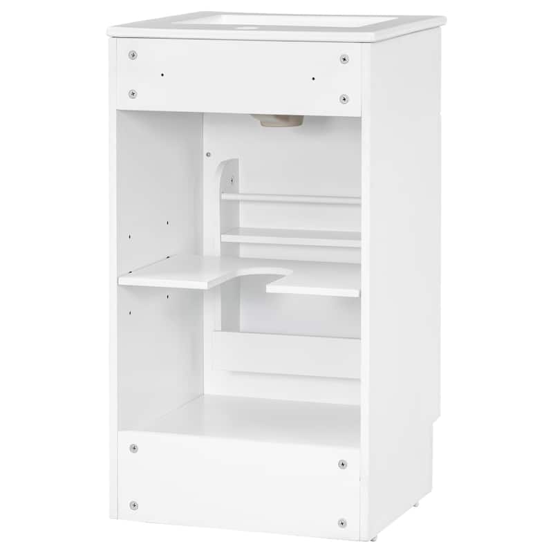 18" Bathroom Vanity With Sink, Vanity Cabinet With Door Shelf And Adjustable Shelf, White
