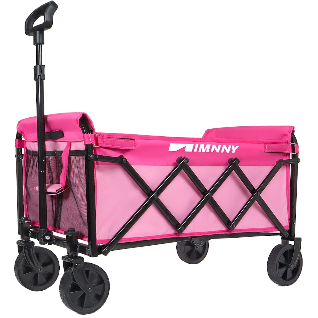 Lightweight Collapsible Utility Wagon - 220lb Capacity with Cup Holders, Folding Cart for Garden & Shopping