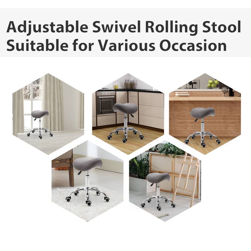 HomCom Height-adjustable Grey Rolling Massage Stool w/ Chrome Base