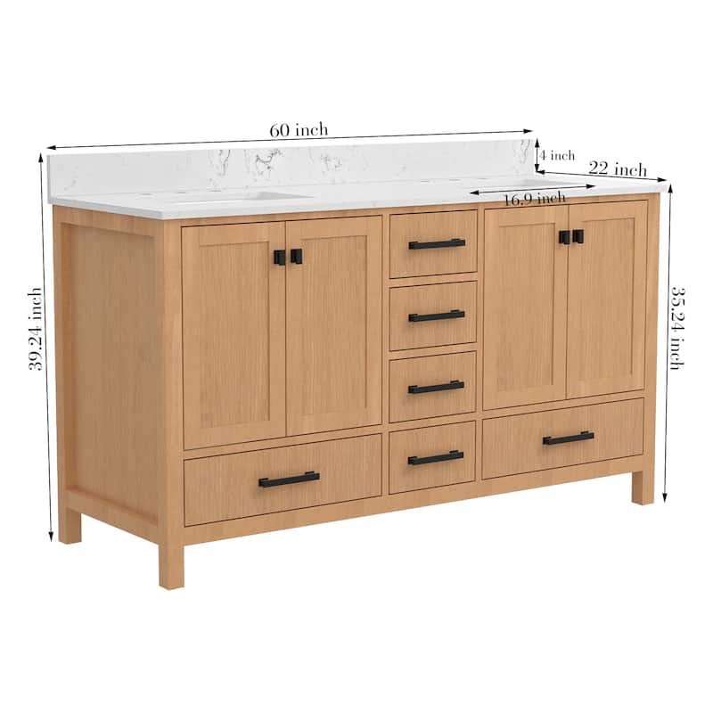 StarrySky 60 inch Undermount Double Sink Bathroom Vanity with Engineered Carrara Marble Top