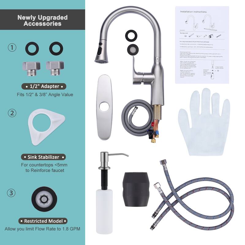 WOWOW Pull-Down Sprayer Kitchen Faucet with Soap Dispenser