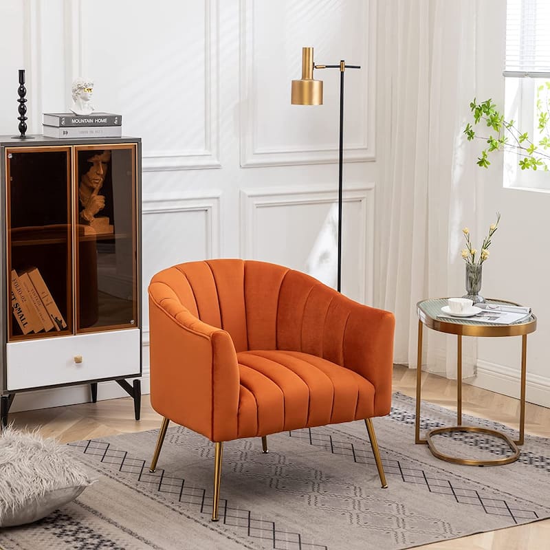 SEYNAR Modern Glam Velvet Accent Vanity Chair with Golden Metal Legs for Living Room