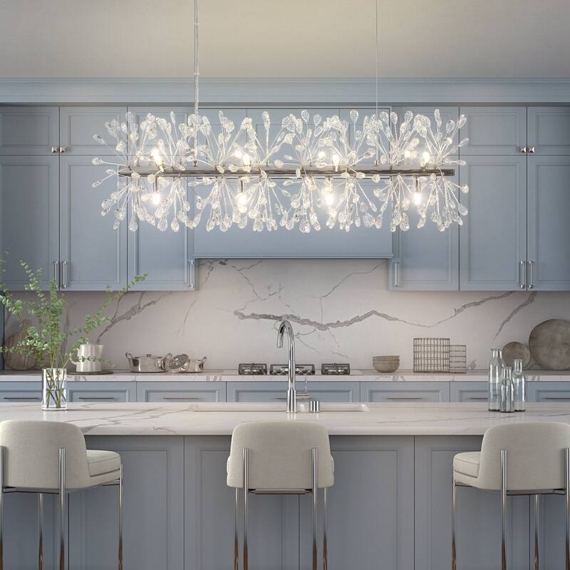 9/12-Light Modern Glam Linear Sputnik Starburst Beaded Crystal Chandelier Firework Kitchen Island Pendant