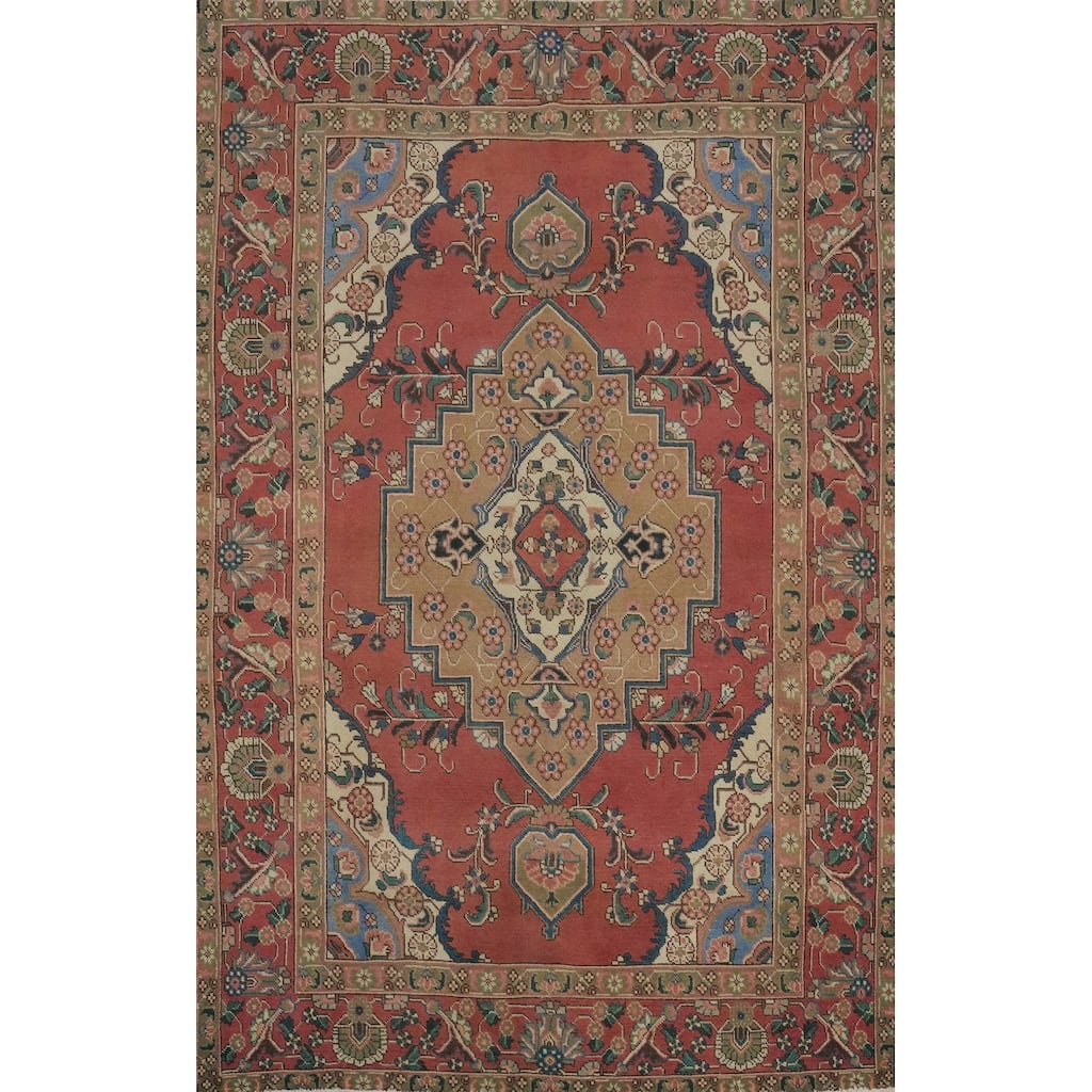 Hand Knotted Oriental 100% Wool Carpet Traditional Floral Oranges & Rust Tabriz Area Rug - 9' 6'' X 6' 6''