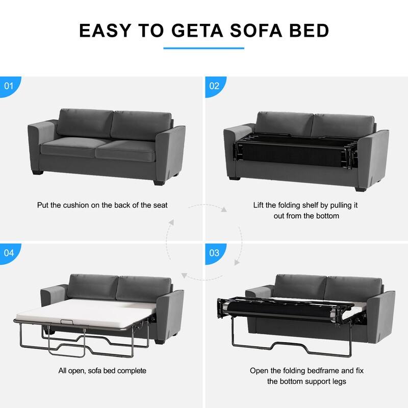 MIxoy Modern Velvet Queen Size 2-in-1 Pull Out Sleep Sofa Bed