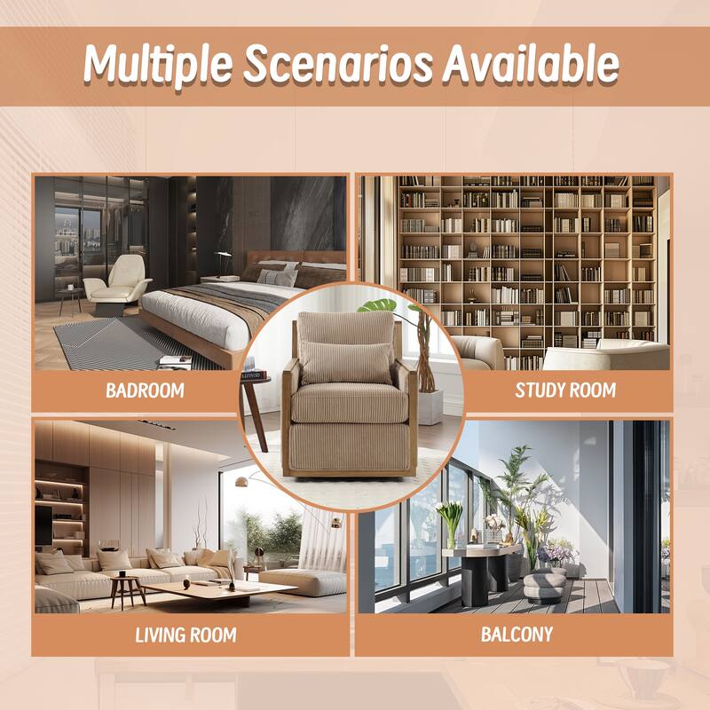 Corduroy Barrel Chair, High Back Comfy Accent Sofa Chair 360 Degree Swivel Barrel Arm Chairs, Leisure Arm Chair for Living Room