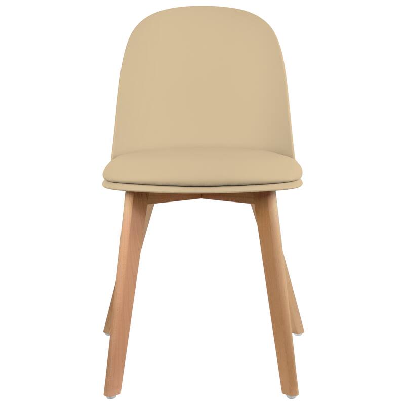 Set of 4 Plastic Dining Chairs Padded Cushion Faux Leather Wooden Legs For Kitchen Waiting Room Outdoor Party
