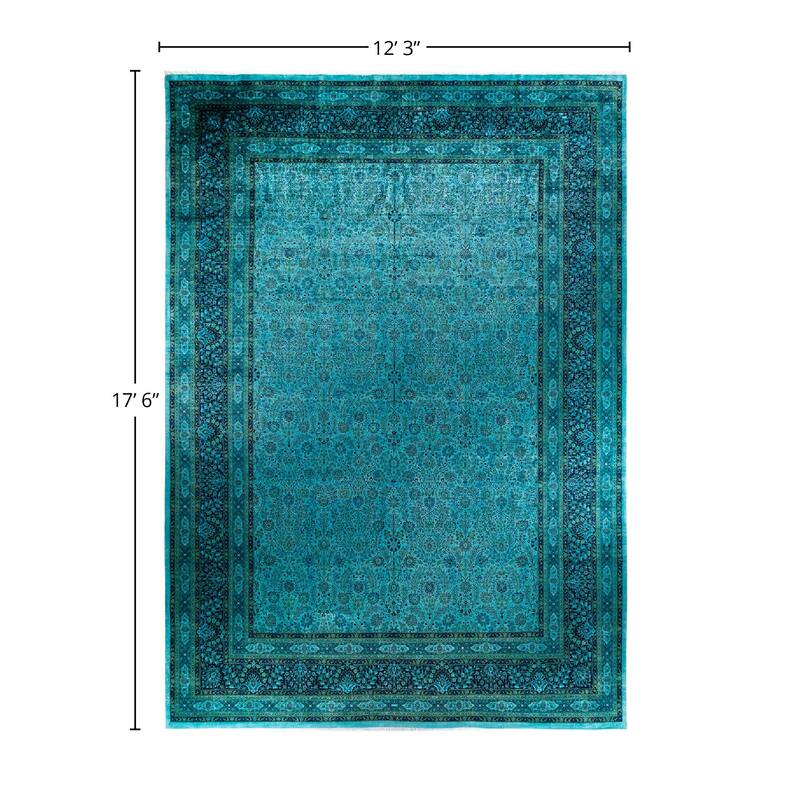 Overdyed, One-of-a-Kind Handmade Area Rug - Blue - 12' 3" x 17' 6"