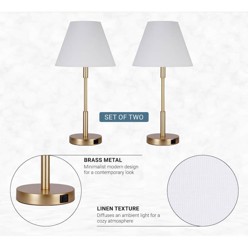 Kenroy Home Marlow Lamp with USB ports - Antique Brass - Set of 2