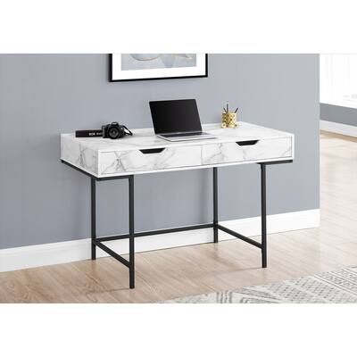 Modern Computer Desk with 2 Drawers & Metal Base