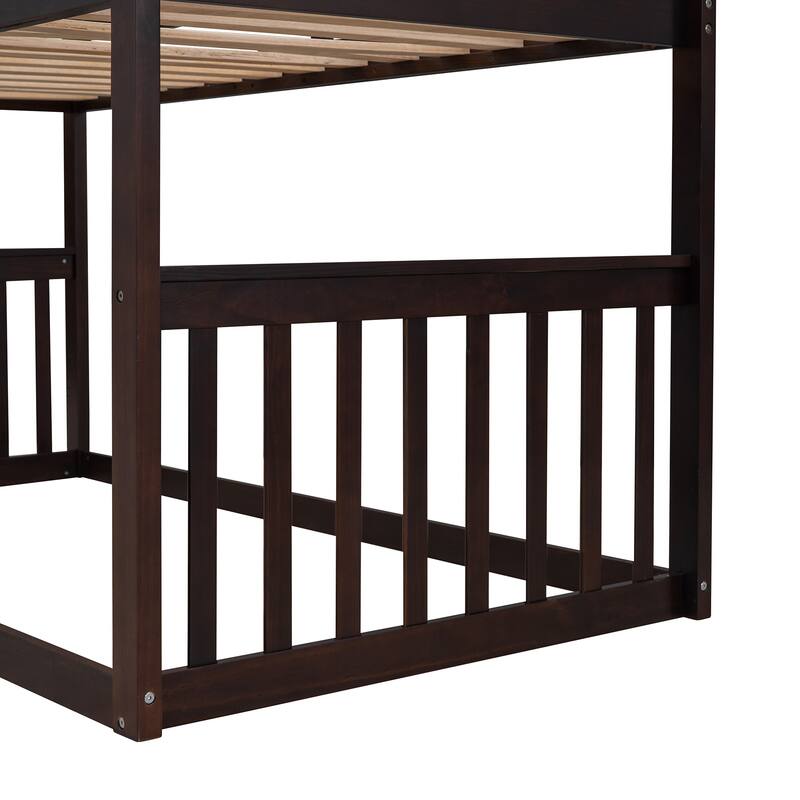 Full Size Loft Bed with Playhouse Design, Built-in Desk and Shelves