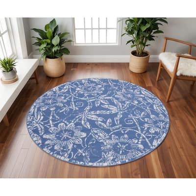 Guqo Power Loomed Distressed Geometric Floral Stain Resistant Area Rug By HomeRoots - 96' X '96' X '0.39
