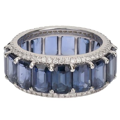 Miadora 14k White Gold 11 7/8ct TGW Blue Sapphire & 5/8ct TDW Diamond Eternity Wedding Band Ring
