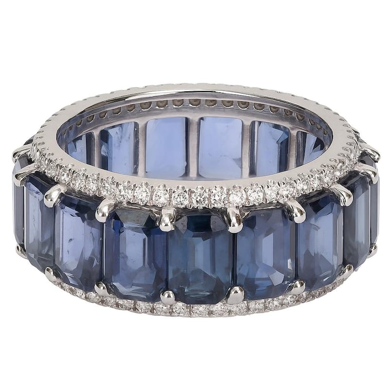Miadora 14k White Gold 11 7/8ct TGW Blue Sapphire & 5/8ct TDW Diamond Eternity Wedding Band Ring