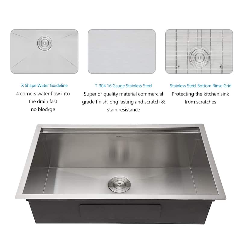 Undermount Stainless Steel Single Bowl Farmhouse Kitchen Sink