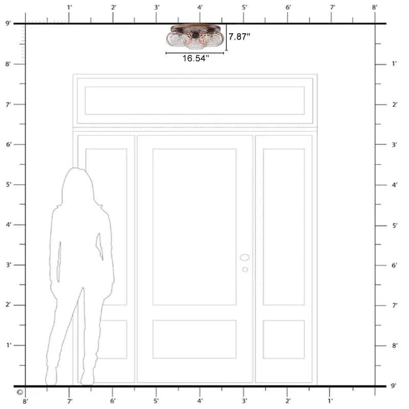 3-Light Rustic Wood Flush Mount Ceiling Light with Textured Amber Glass Shades - Dia.16.54-in