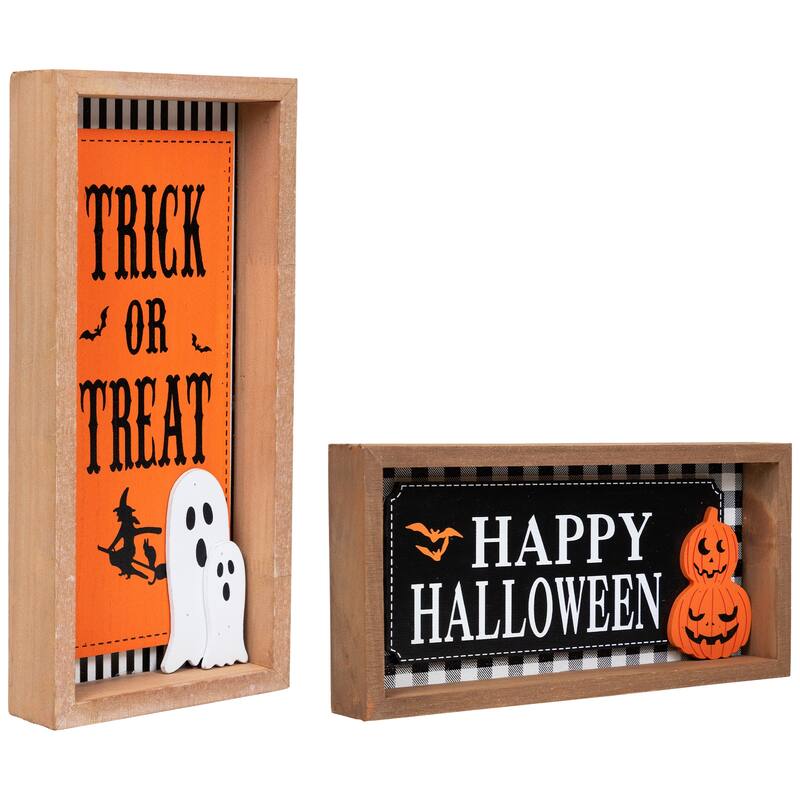 Happy Halloween Wooden Shadow Box Tabletop Sign - Set of 2