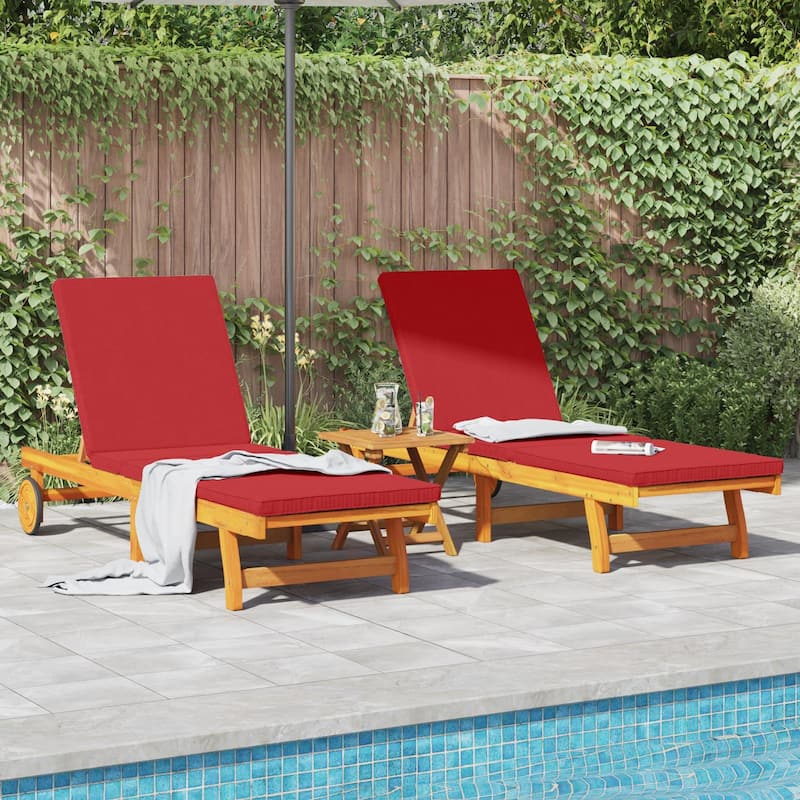 vidaXL Patio Lounge Chair Outdoor Sunbed Poolside Sunlounger Solid Wood Acacia - Red