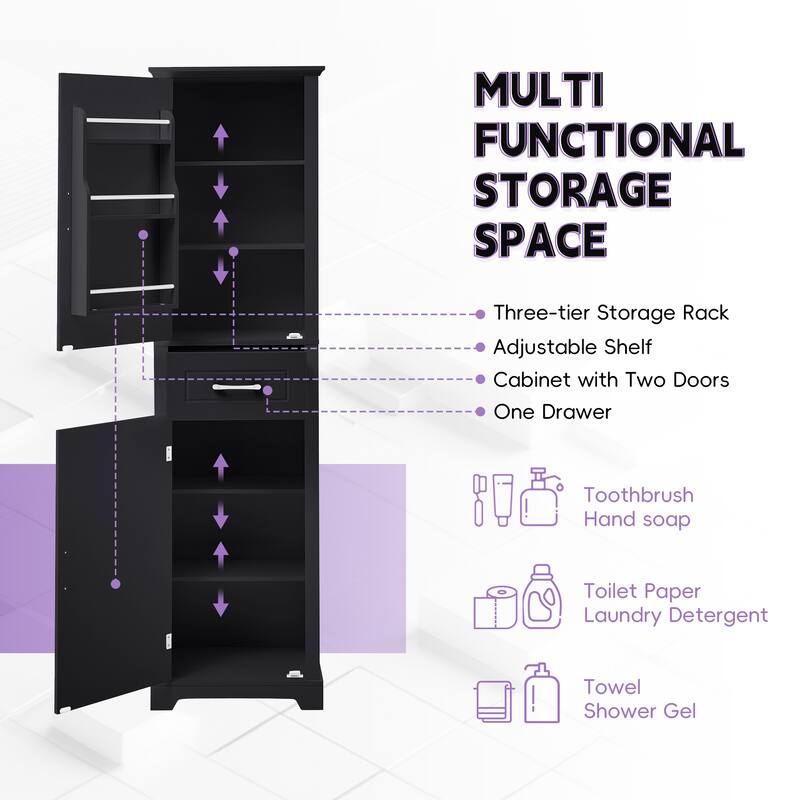 Tall Bathroom Storage Cabinet, Freestanding Storage Cabinet with Two Doors and Adjustable Shelves, Door Shelve Design