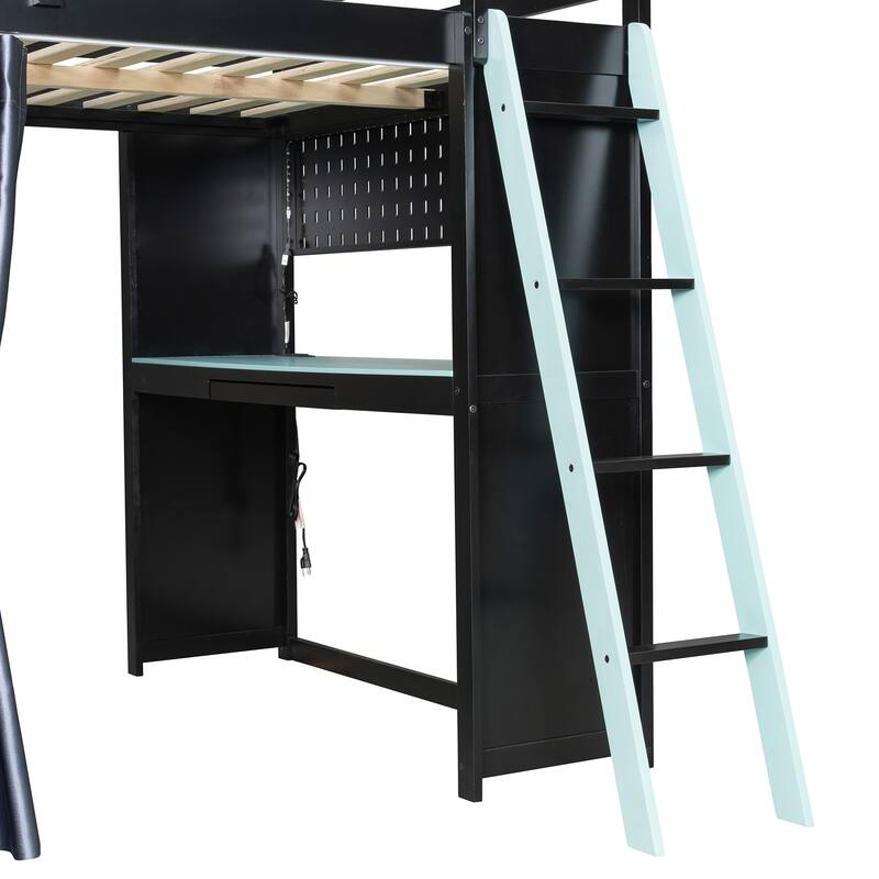 Multifunction Full Loft Bed with Workstation Desk, Wardrobe Storage and Shelves by Harper&Bright Designs