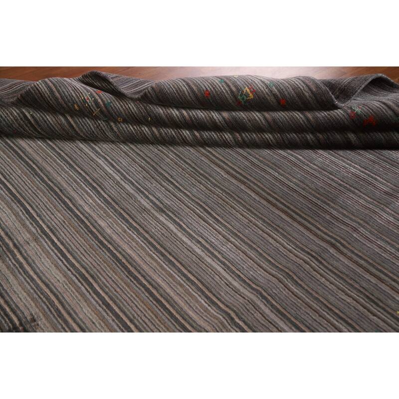 Striped Gabbeh Indian Area Rug Hand-Knotted Wool Carpet - 7'11"x 9'10"