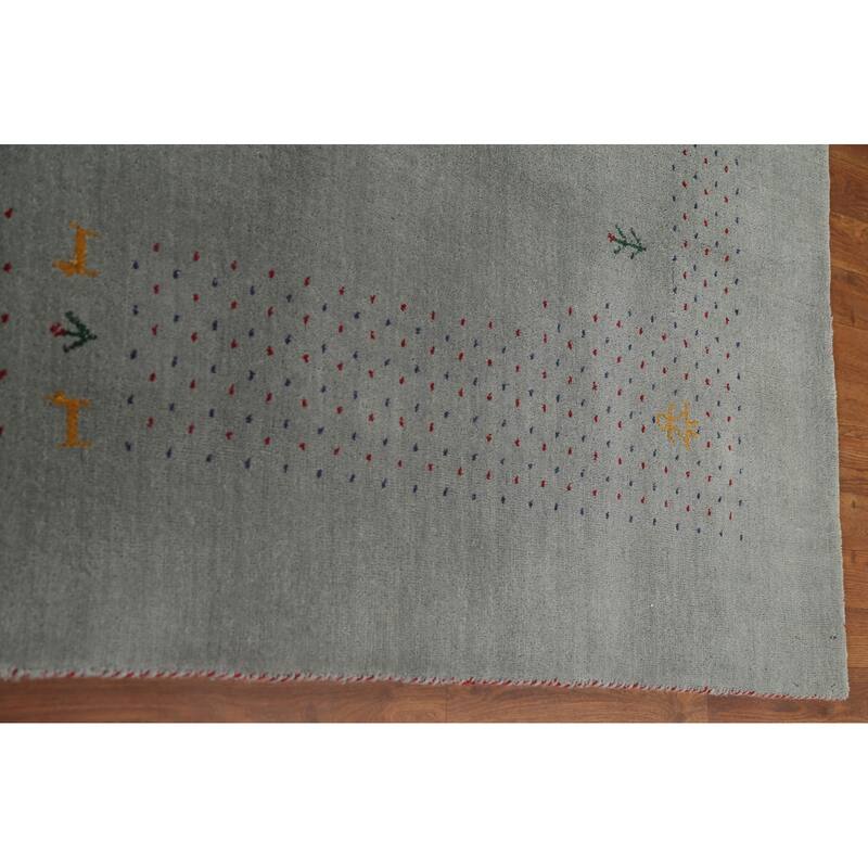 Silver Gray Gabbeh Indian Area Rug Handmade Wool Carpet - 7'7"x 9'9"