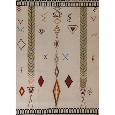 Tribal Moroccan Area Rug Beige Living Room Hand-knotted Wool Carpet - 8'3" x 9'10"