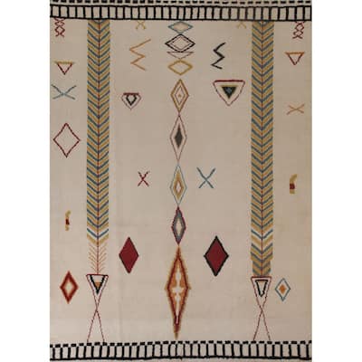 Tribal Moroccan Area Rug Beige Living Room Hand-knotted Wool Carpet - 8'3" x 9'10"