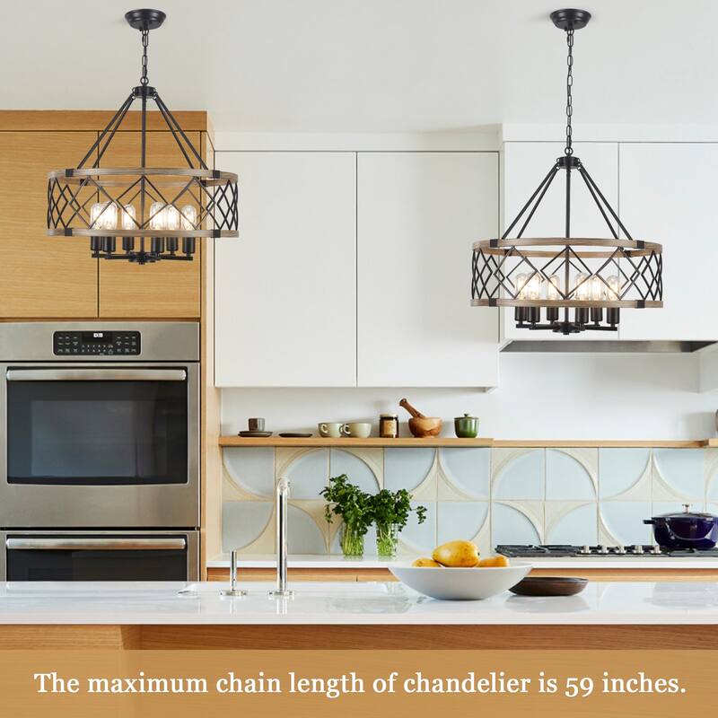 6- Light Dimmable Classic Geometric Drum Chandelier for Foyer Kitchen Island Living Room - N/A