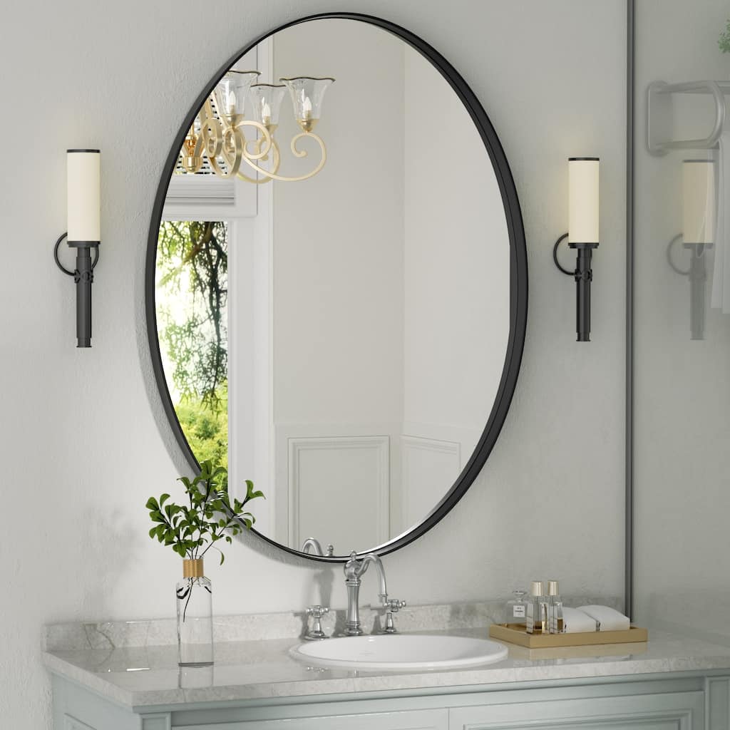 Modern Oval Wall Mirror with Metal Frame for Bathroom Vanity (1 Piece)