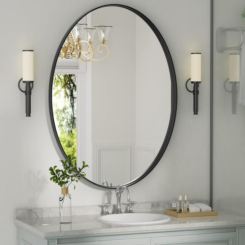 Modern Oval Wall Mirror with Metal Frame for Bathroom Vanity (1 Piece)