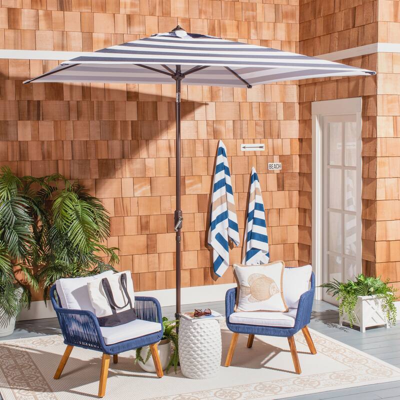 SAFAVIEH Outdoor Anabelle Fashion Line 7.5 Ft Square Umbrella, Base Not Included - Navy/White