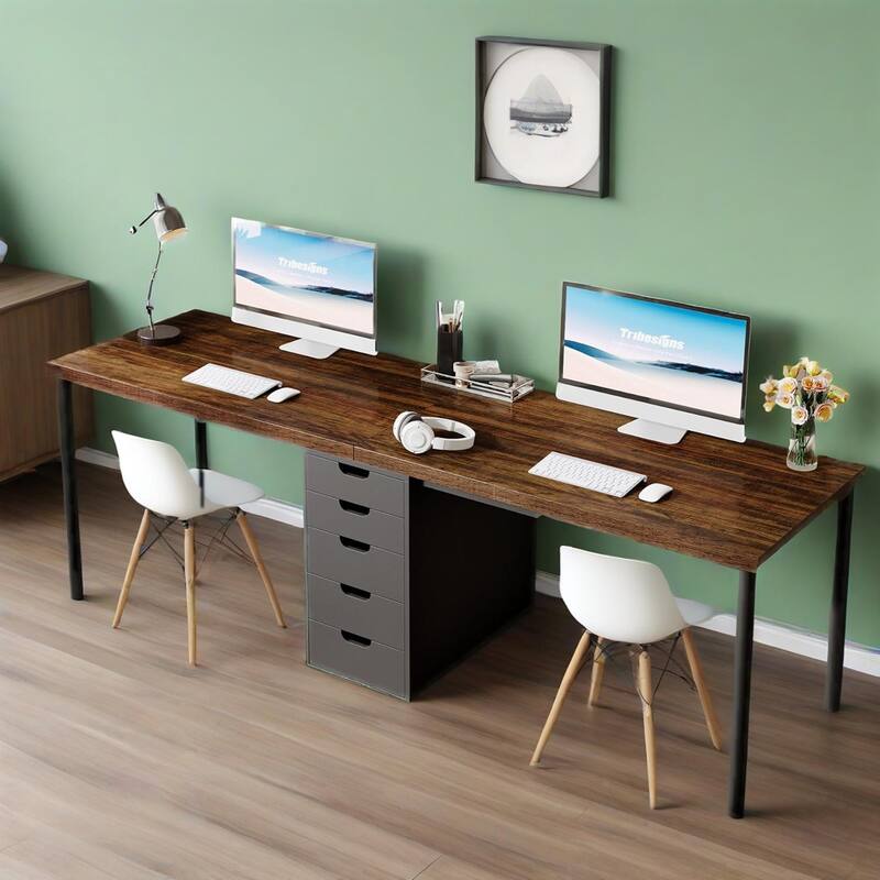 78.7-Inch Double Workspace Desk with 5 Storage Drawers and Metal Frame for Home or Office Use