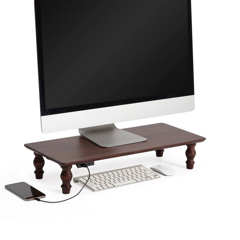 Jani Wood Monitor Stand Riser Desk - Ergonomic Design Stand, Desktop Organizer Table for Home, Office Workspace, Gaming Desk - Tan