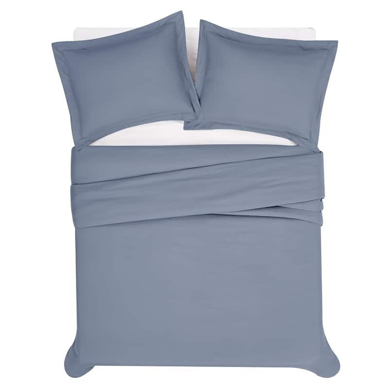 London Fog Garment Wash Solid 3 Piece Duvet Cover Set