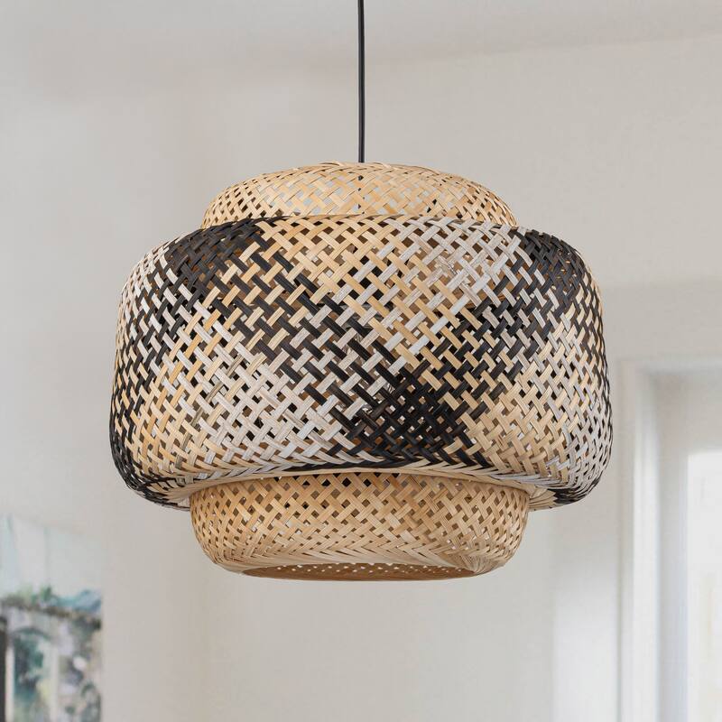 C Cattleya 1-Light Farmhouse Hand-Woven Natural Bamboo Hanging Pendant Light - Bamboo